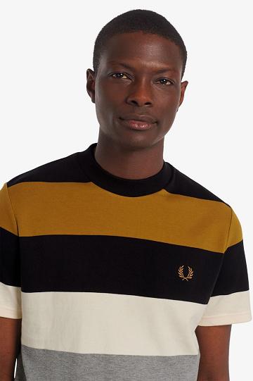 Camel Fred Perry Bold Stripe Men's T Shirts | PH 1634ZUTG